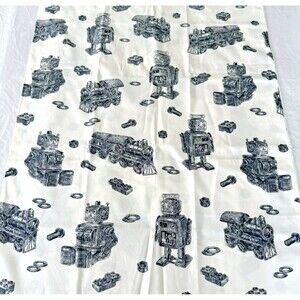 Robots Trains Bolts Black Off White Fabric Boys Cotton Quilt Fabric BTY